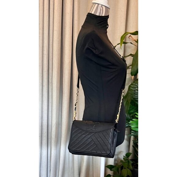 AUTHENTIC TORY BURCH BLACK QUILTED LEATHER FLEMING/ALEXA HANDBAG - Picture 10 of 10